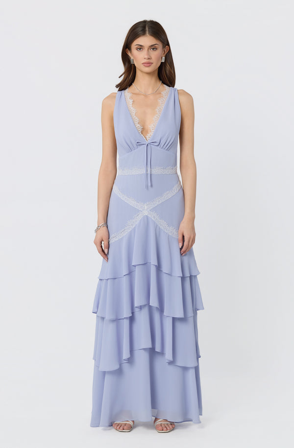 Evelyn Lace Trim Tiered Ruffle Maxi Dress - ASTR the Label Evelyn Lace Trim Tiered Ruffle Maxi Dress - ASTR the Label