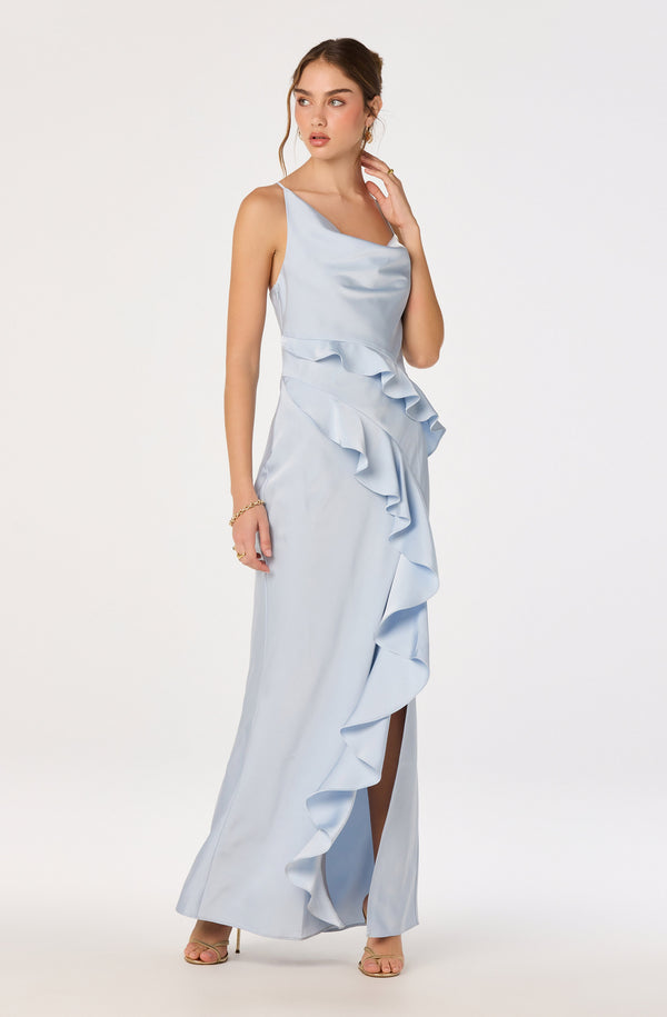 Adelina Satin Ruffle Maxi Dress - ASTR the Label Adelina Satin Ruffle Maxi Dress - ASTR the Label