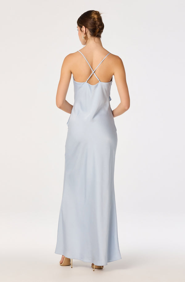 Adelina Satin Ruffle Maxi Dress
