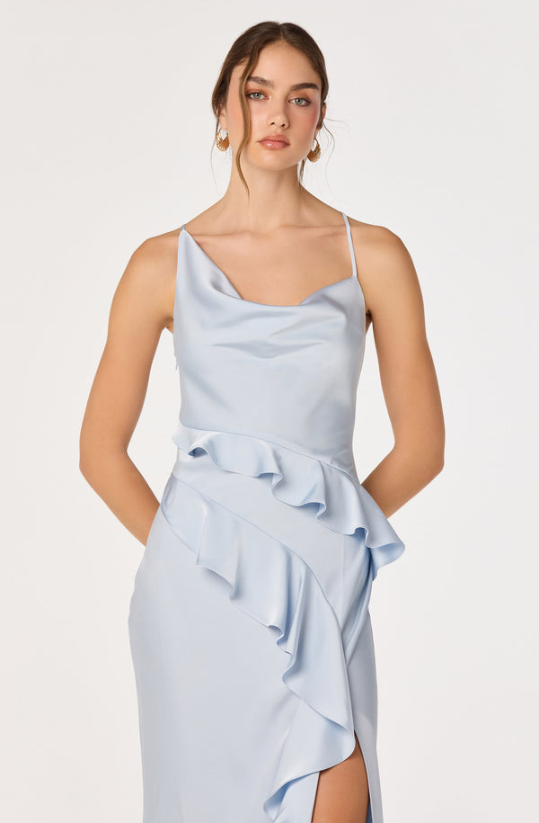 Adelina Satin Ruffle Maxi Dress - ASTR the Label Adelina Satin Ruffle Maxi Dress - ASTR the Label