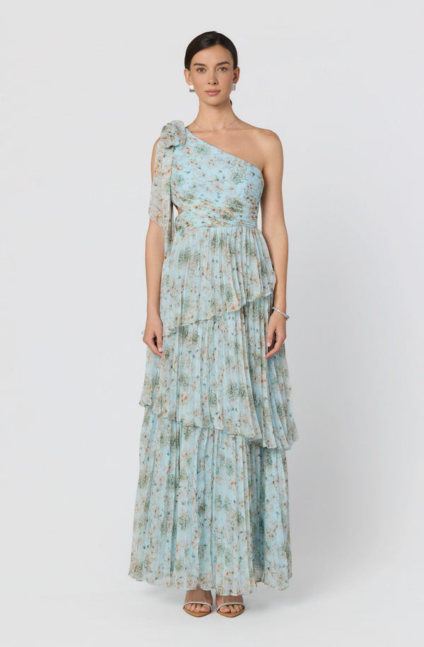 chinese dress ladies Tearra Floral One-Shoulder Tiered Maxi Dress