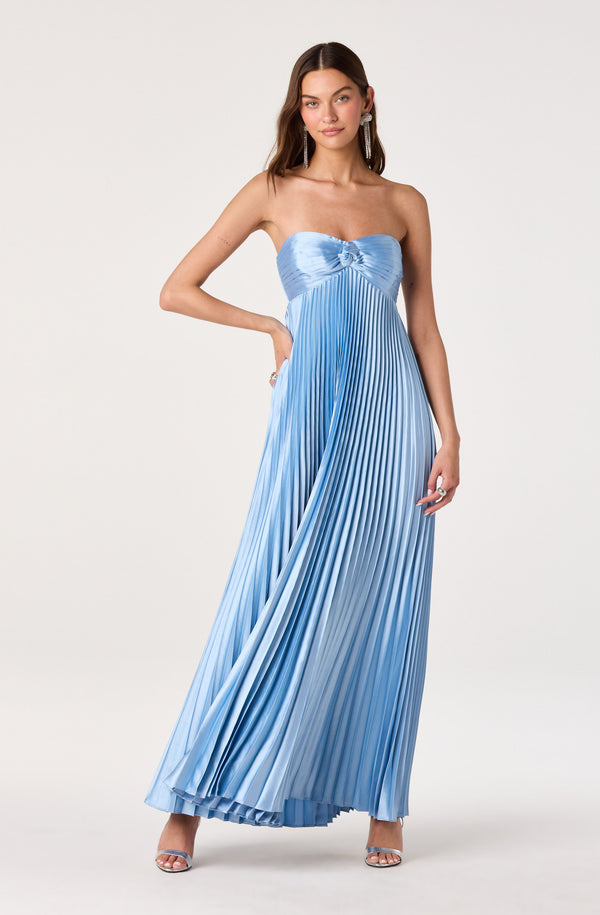 strapless ruched maxi dress Cyrina Plissé Strapless Maxi Gown
