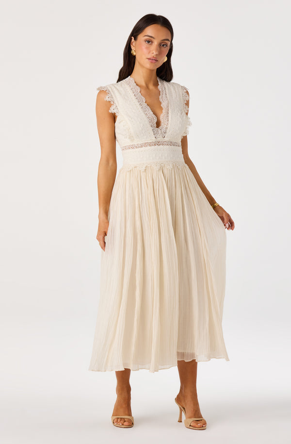ASTR the Label | Eloise Eyelet Lace Midi Dress in Cream | Size L ASTR the Label | Eloise Eyelet Lace Midi Dress in Cream | Size L