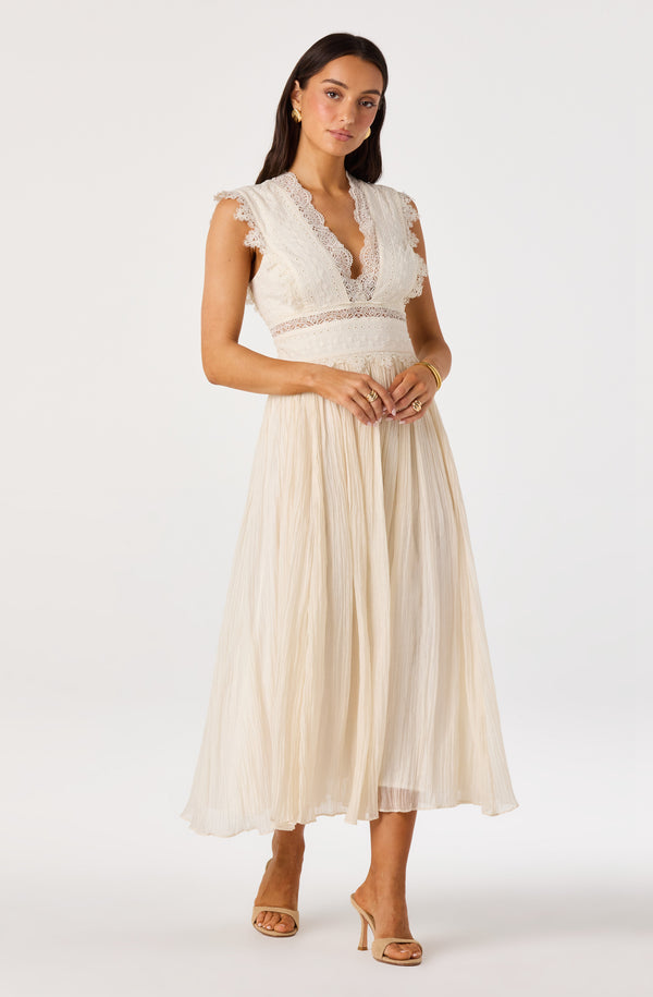 ASTR the Label | Eloise Eyelet Lace Midi Dress in Cream ASTR the Label | Eloise Eyelet Lace Midi Dress in Cream