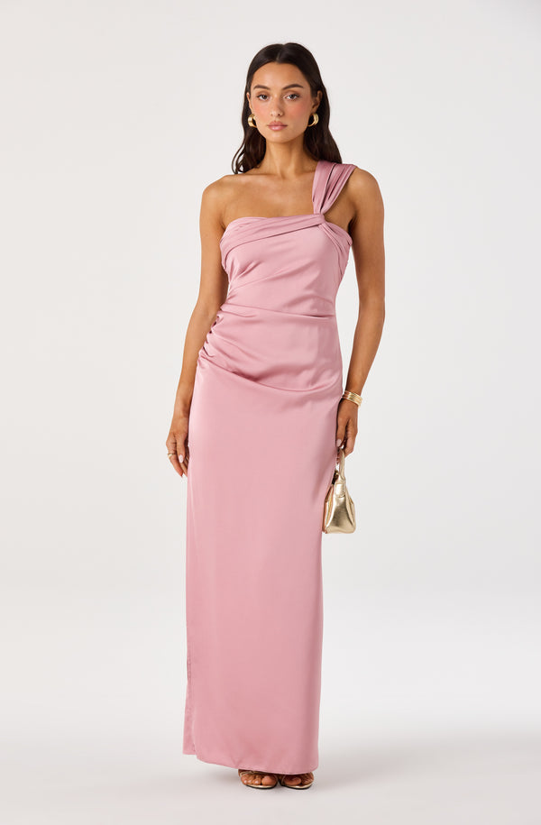 Catori One-Shoulder Ruched Satin Maxi Dress - ASTR the Label