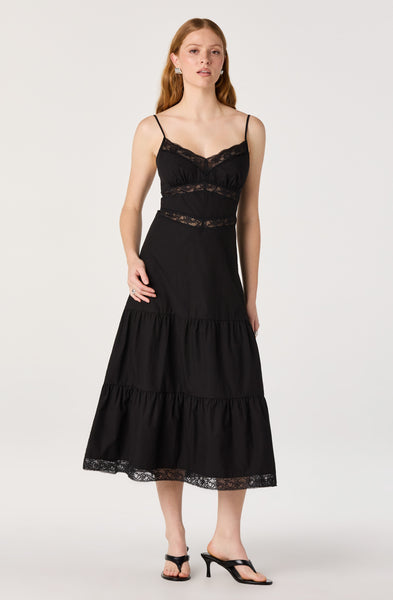ASTR the Label | Berenice Lace Trim Midi Dress in Black