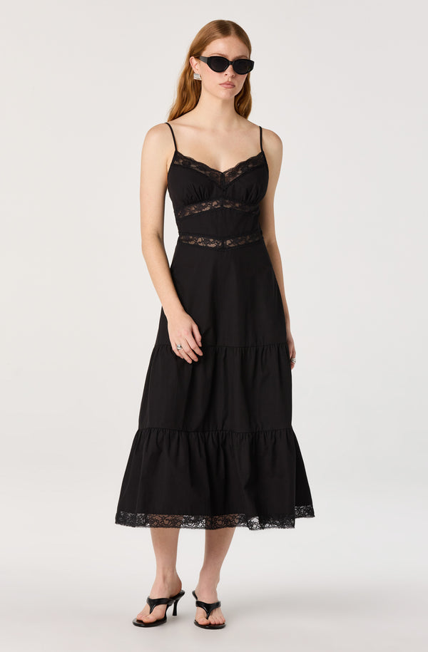 lace trimmed midi dress ASTR the Label | Berenice Lace Trim Midi Dress in Black