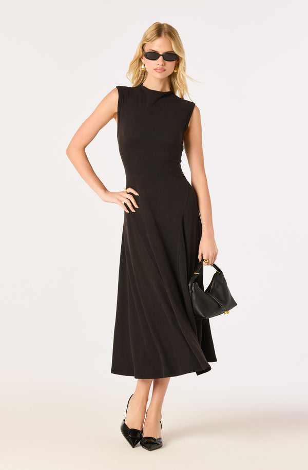 ladies ankle length dresses ASTR the Label | Geraldean Mock Neck Midi Dress in Black Red carpet