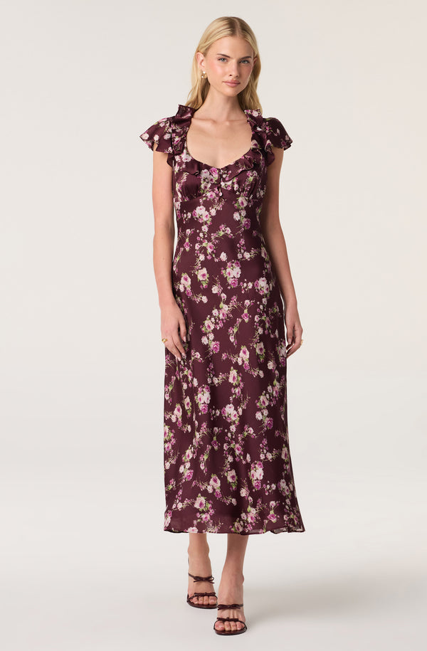 Nico Cap Sleeve Satin Midi Dress