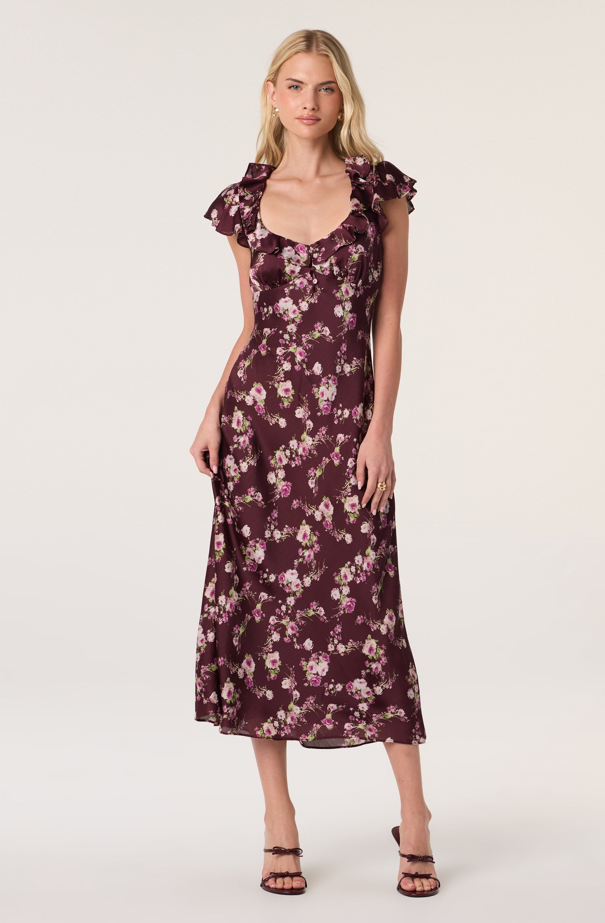 Nico Cap Sleeve Satin Midi Dress