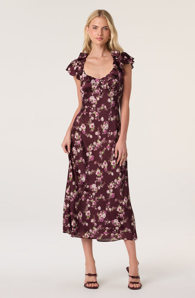 Nico Cap Sleeve Satin Midi Dress