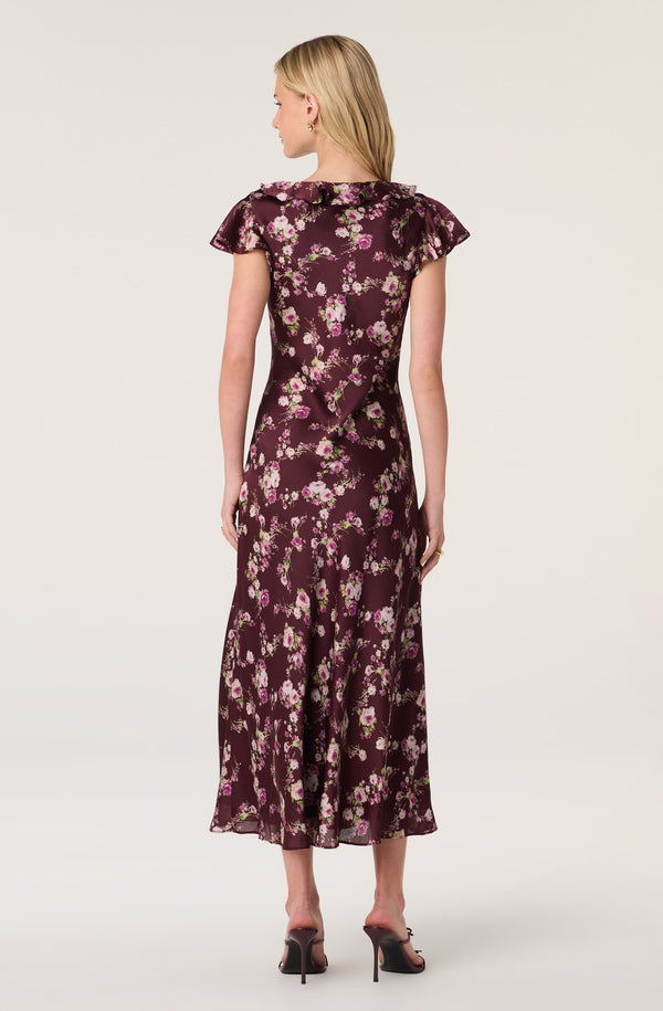 Nico Cap Sleeve Satin Midi Dress