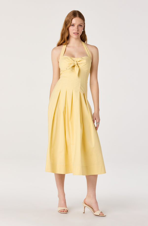 ASTR the Label | Janae Pleated Halter Midi Dress in Butter Yellow
