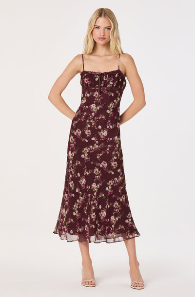 Abriana Chiffon Ruched Midi Dress
