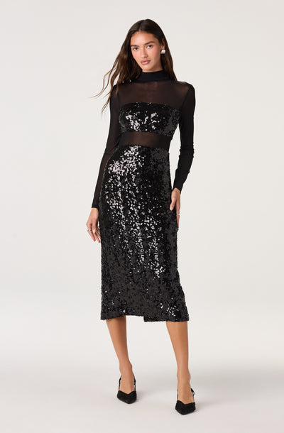 Daja Sequin Mesh Midi Dress