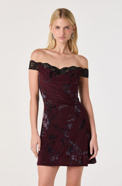 Heloise Burnout Velvet Off-Shoulder Mini Dress