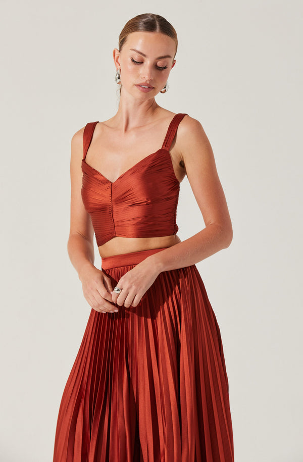 Satin Pleated Crop Top - ASTR the Label
