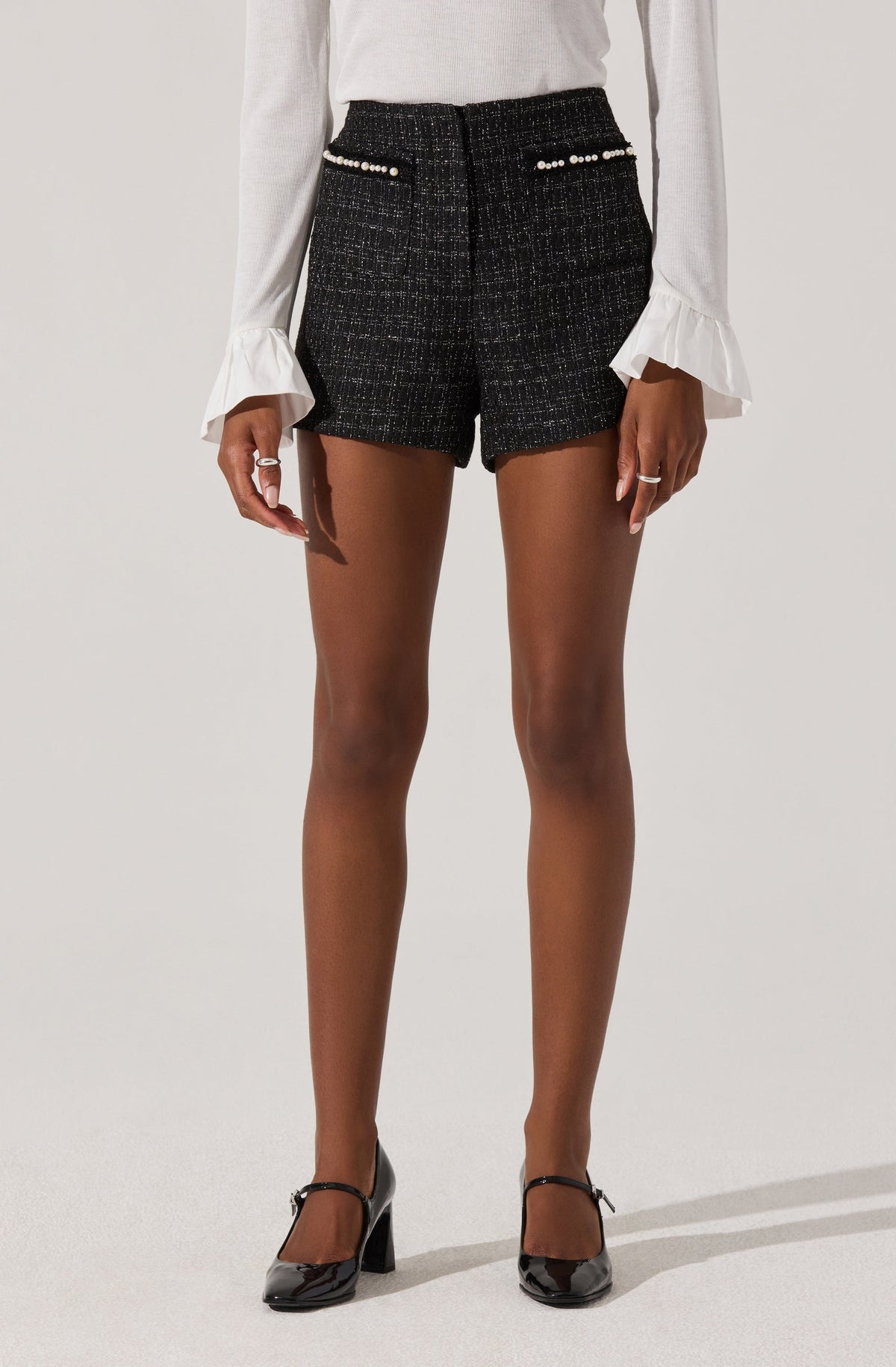 Tweed Pearl Detail Mini Shorts– ASTR the Label
