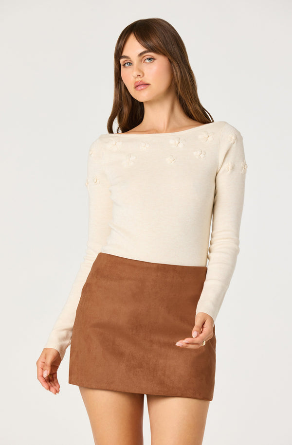 Jupe Madison Michelle Simili Daim Marron Taille Small - Modèle à étages, Fermeture Dos