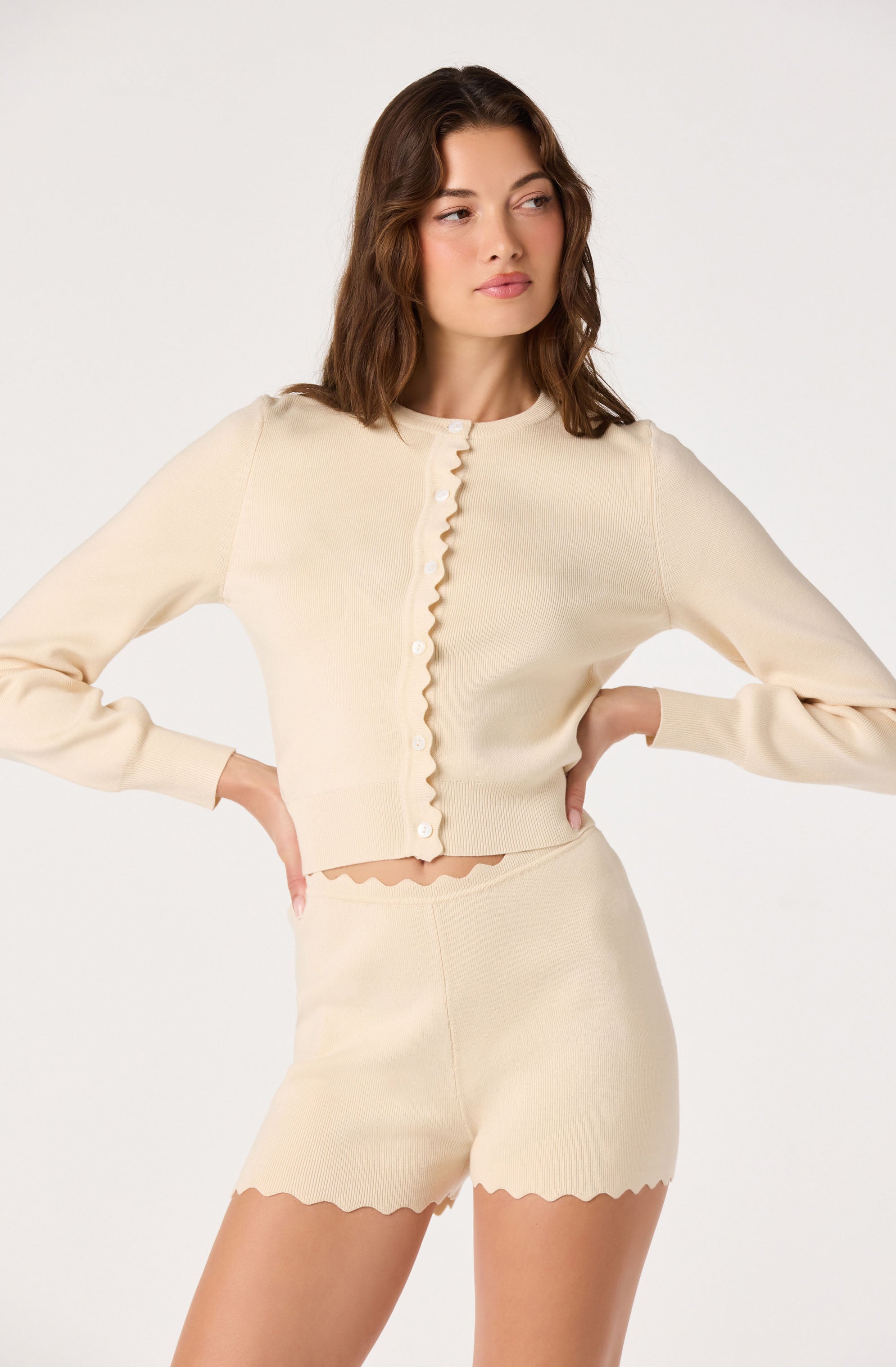 Scalloped Trim Sweater Shorts