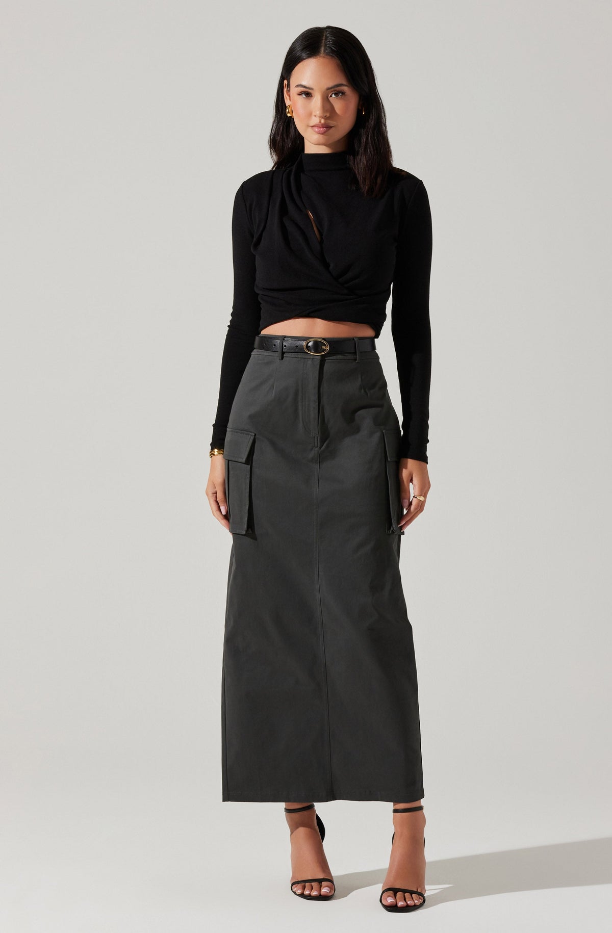 High Rise Cargo Maxi Skirt