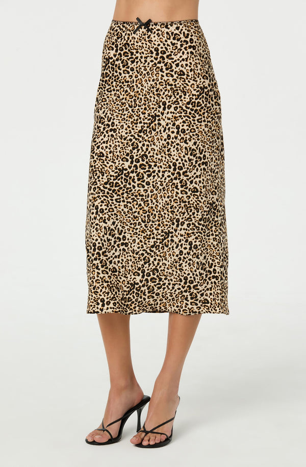 Satin Leopard Print Midi Skirt - ASTR the Label