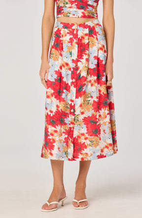 Button Front Pleated Midi Skirt