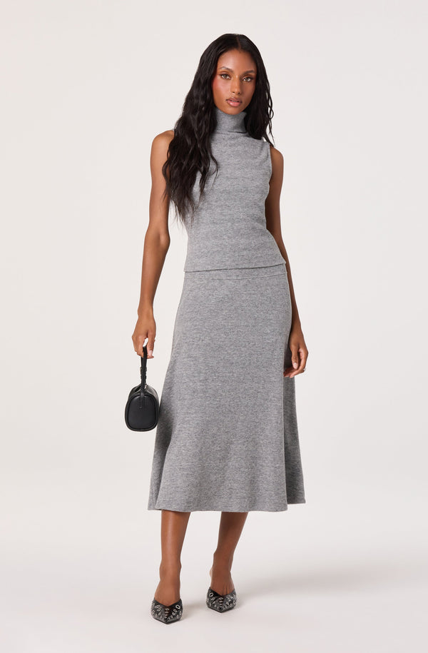knit skirts and dresses White Knitted Sweater Dress Set: Midi Pleated Cotton Skirt, Long Sleeve