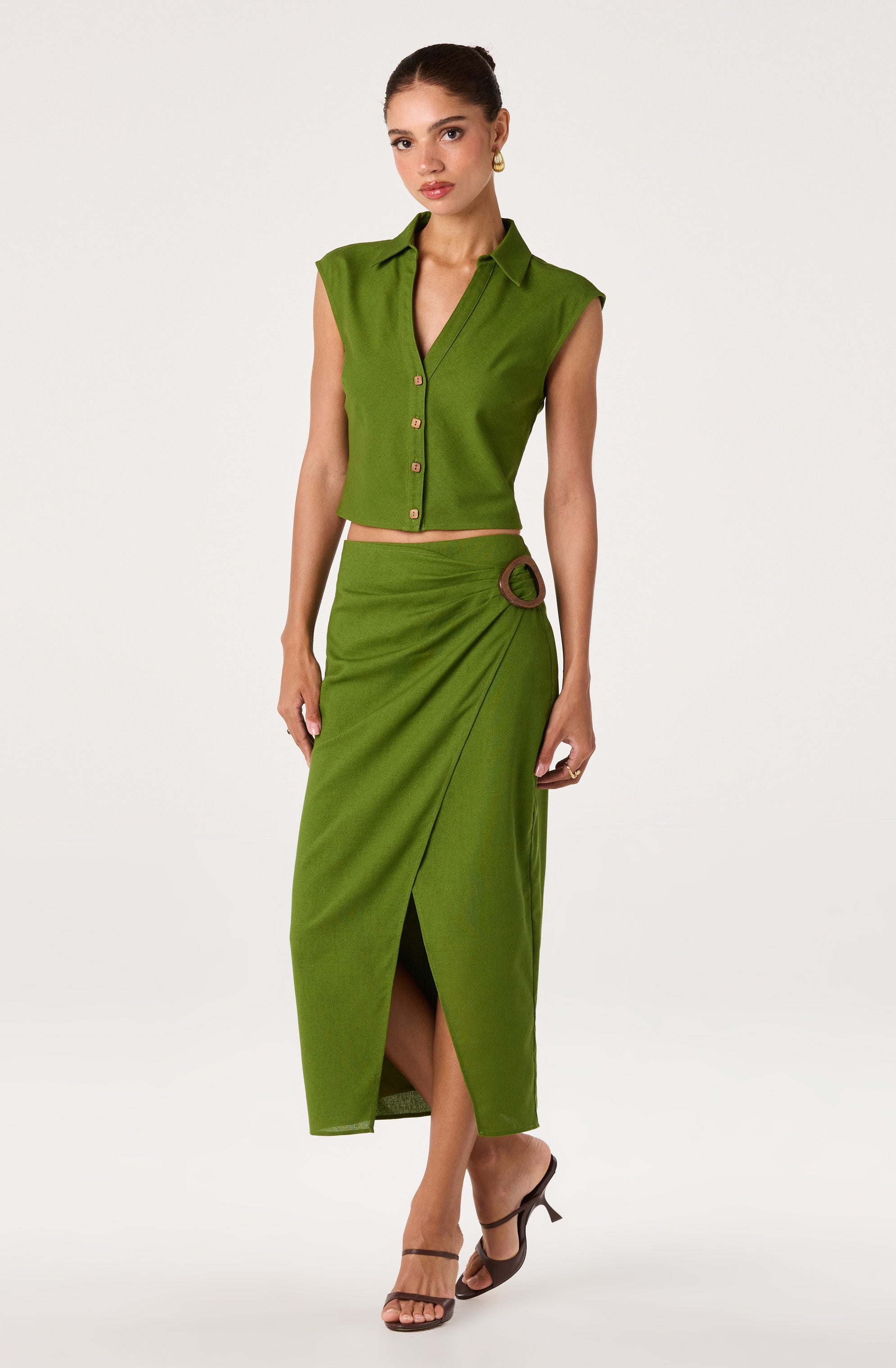 Onyx Faux Wrap Midi Skirt