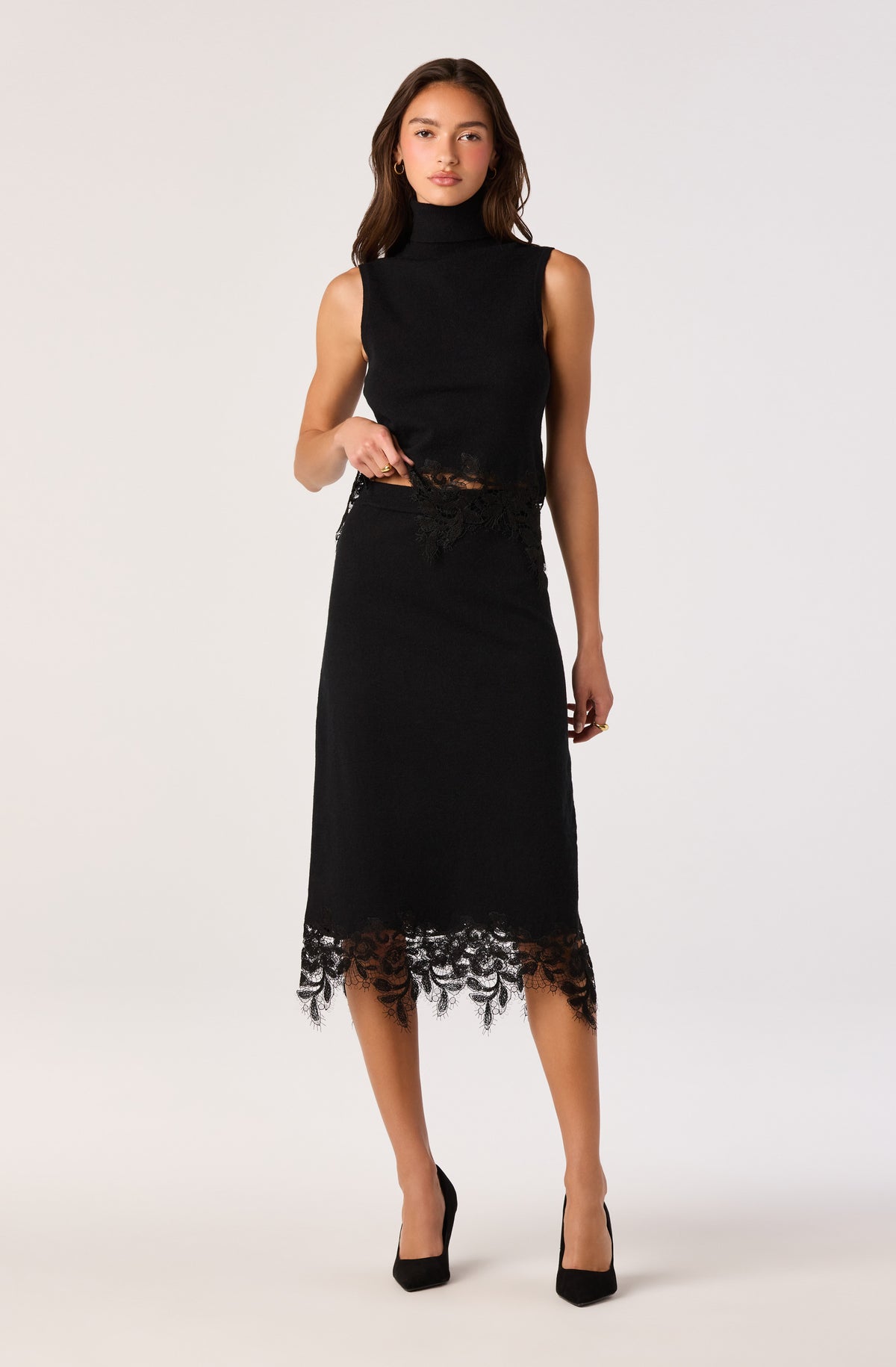 Nadine Lace-Hem Midi Skirt