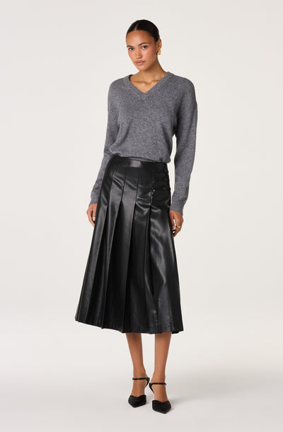 Gloriana Faux Leather Pleated Midi Skirt