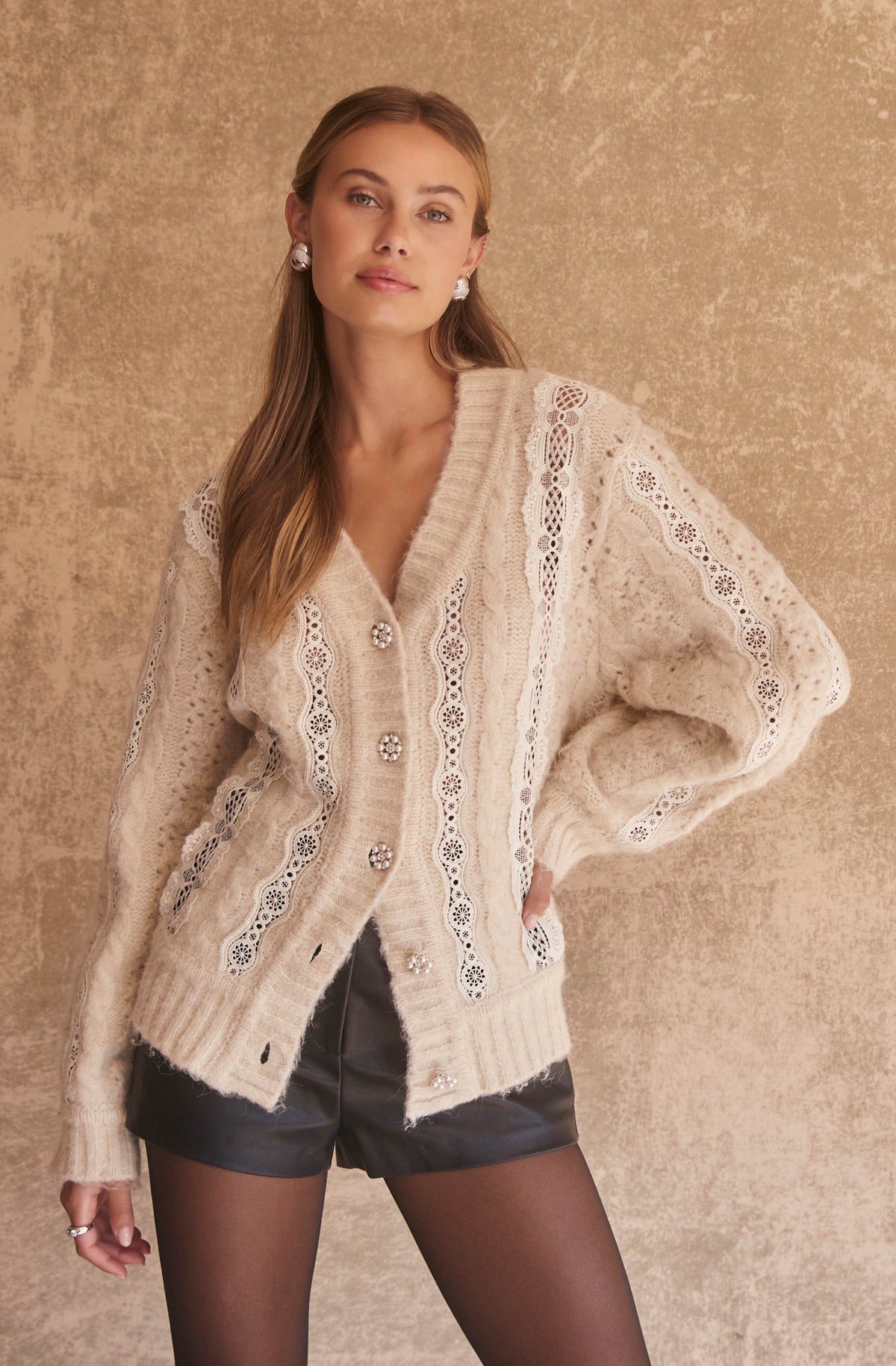 Nesmarie Lace Embellished Cardigan– ASTR the Label Nesmarie Lace Embellished Cardigan– ASTR the Label
