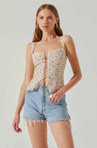 Lace Up Floral Cami Top