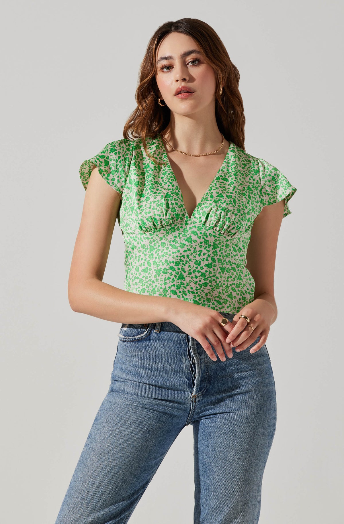 v neck flutter sleeve top