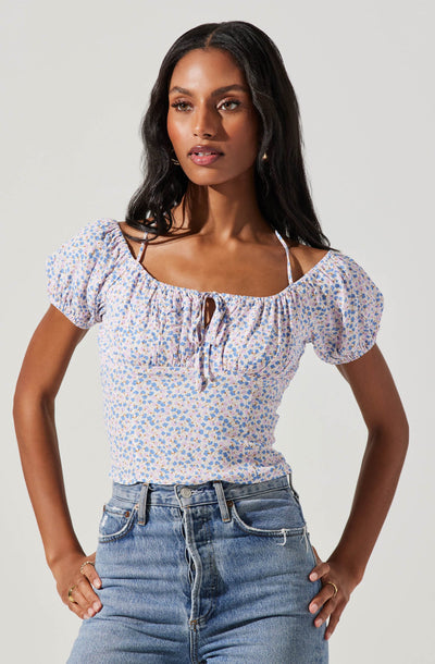 Smocked Halter Tie Floral Top