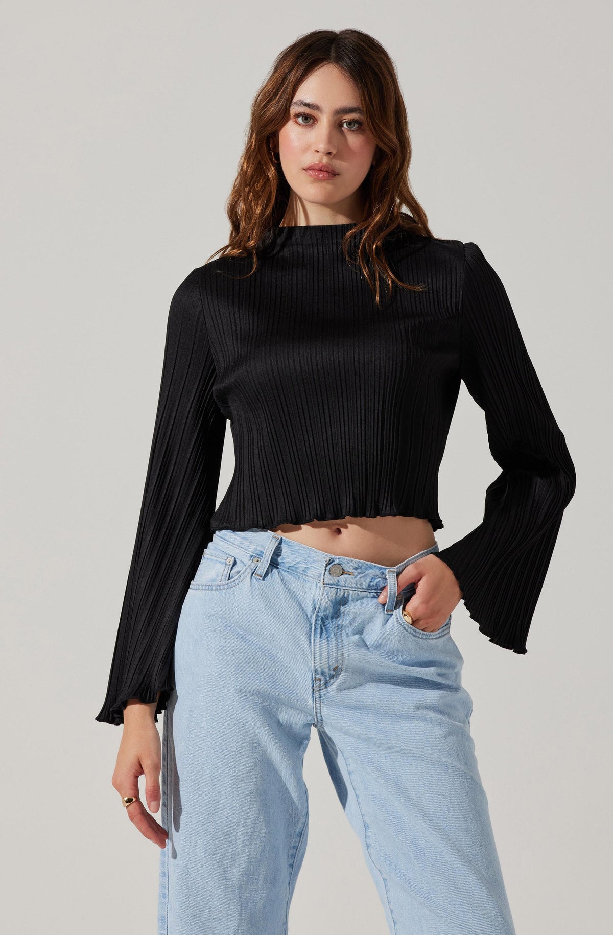 Bring on the Night Mock Neck Cropped Black Lace Top - ShopperBoard