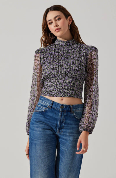 Floral Puff Sleeve Mock Neck Top
