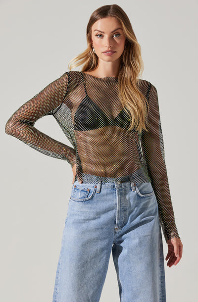 Sequin Mesh Long Sleeve Top