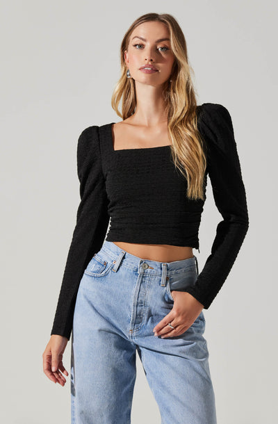 Textured Knit Puff Sleeve Top