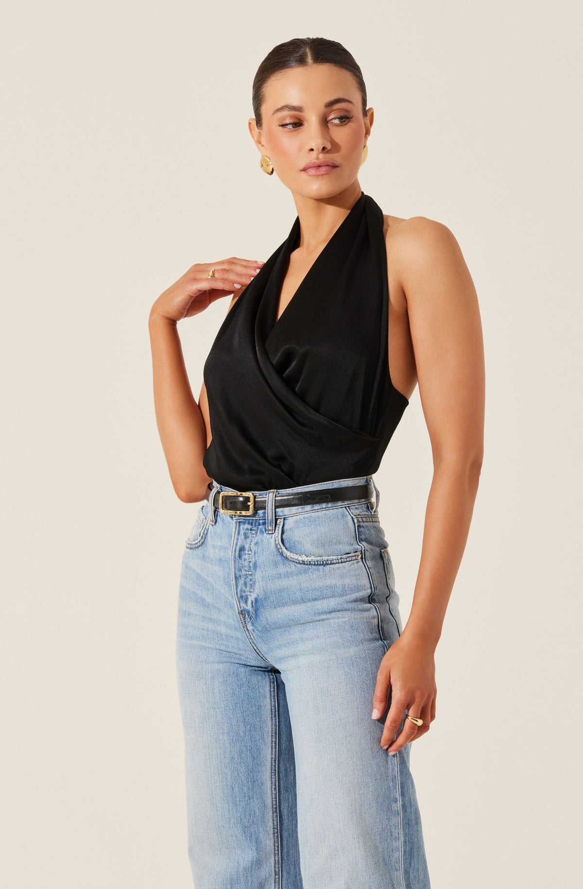 black satin halter top