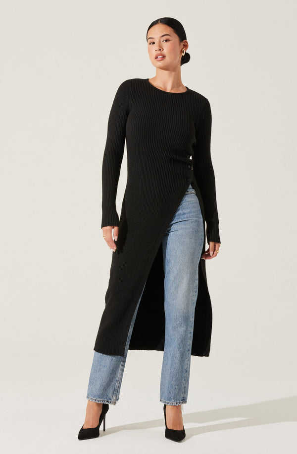Ribbed Hi Slit Button Sweater - ASTR the Label