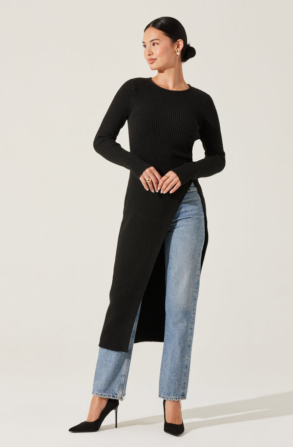 Ribbed Hi Slit Button Sweater - ASTR the Label