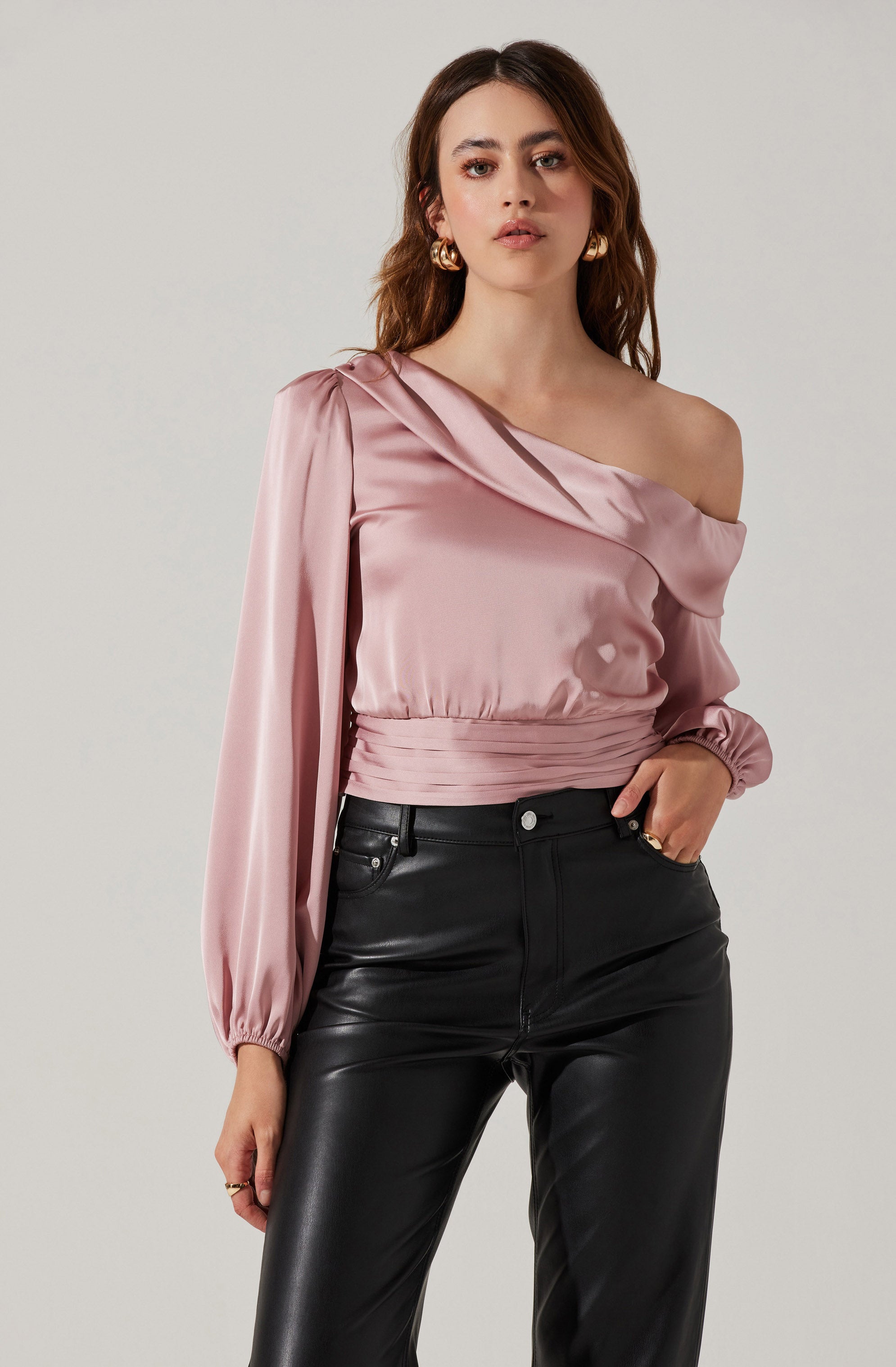 Asymmetrical Cinched Waist Long Sleeve Top – ASTR The Label