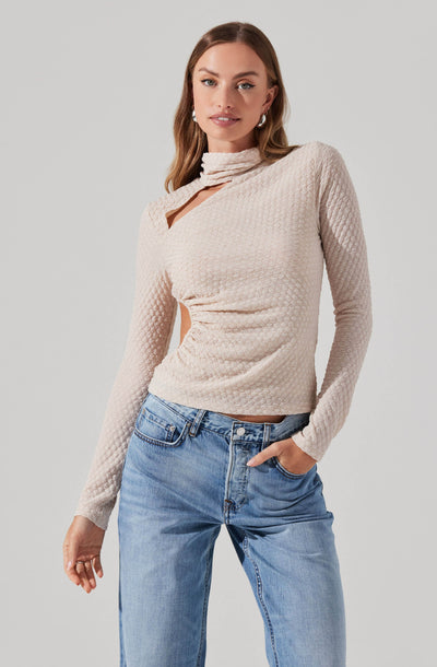 Textured Cutout Long Sleeve Top