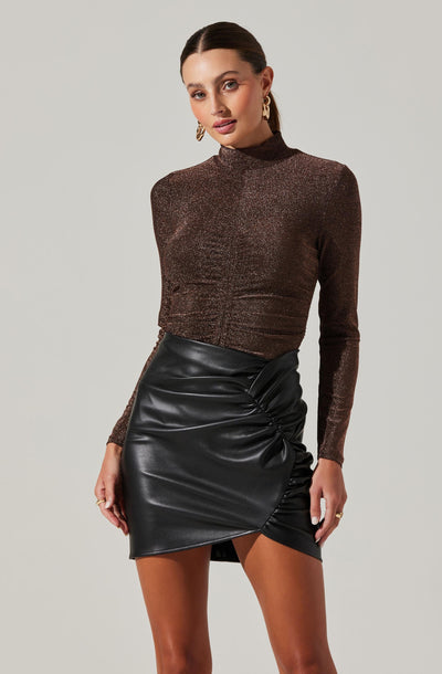 Ruched Mock Neck Long Sleeve Top