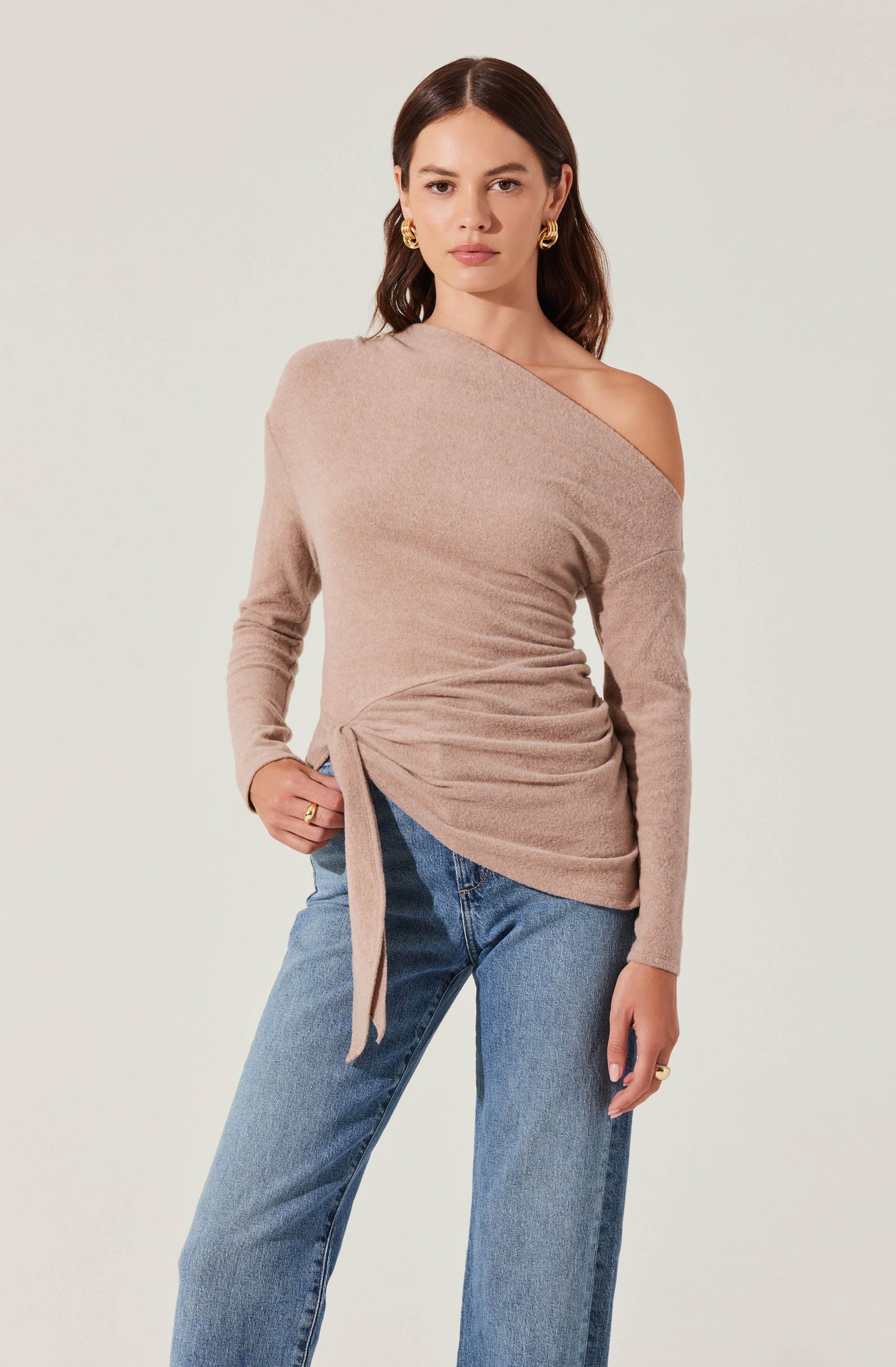 Asymmetrical Off Shoulder Tie Knit Top– ASTR the Label 