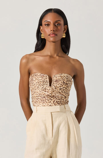 Dahlea Linen Strapless Leopard Top