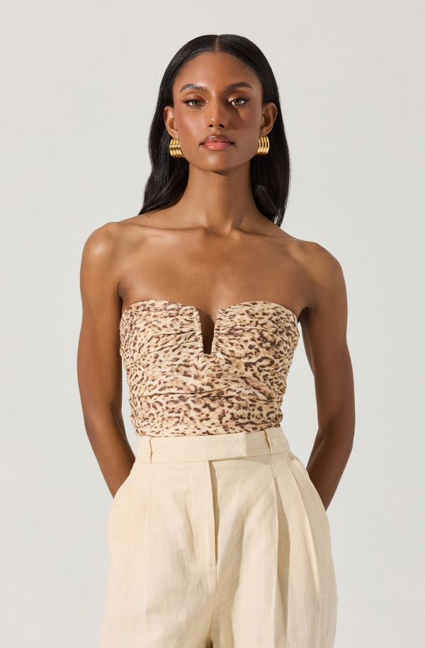 Dahlea Linen Strapless Leopard Top - ASTR the Label