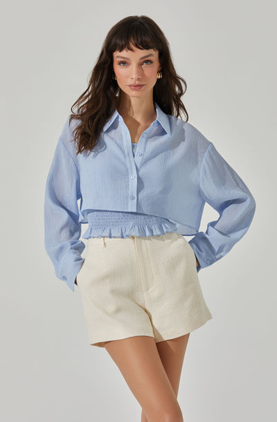 Collared Shirt And Smocked Top Set
