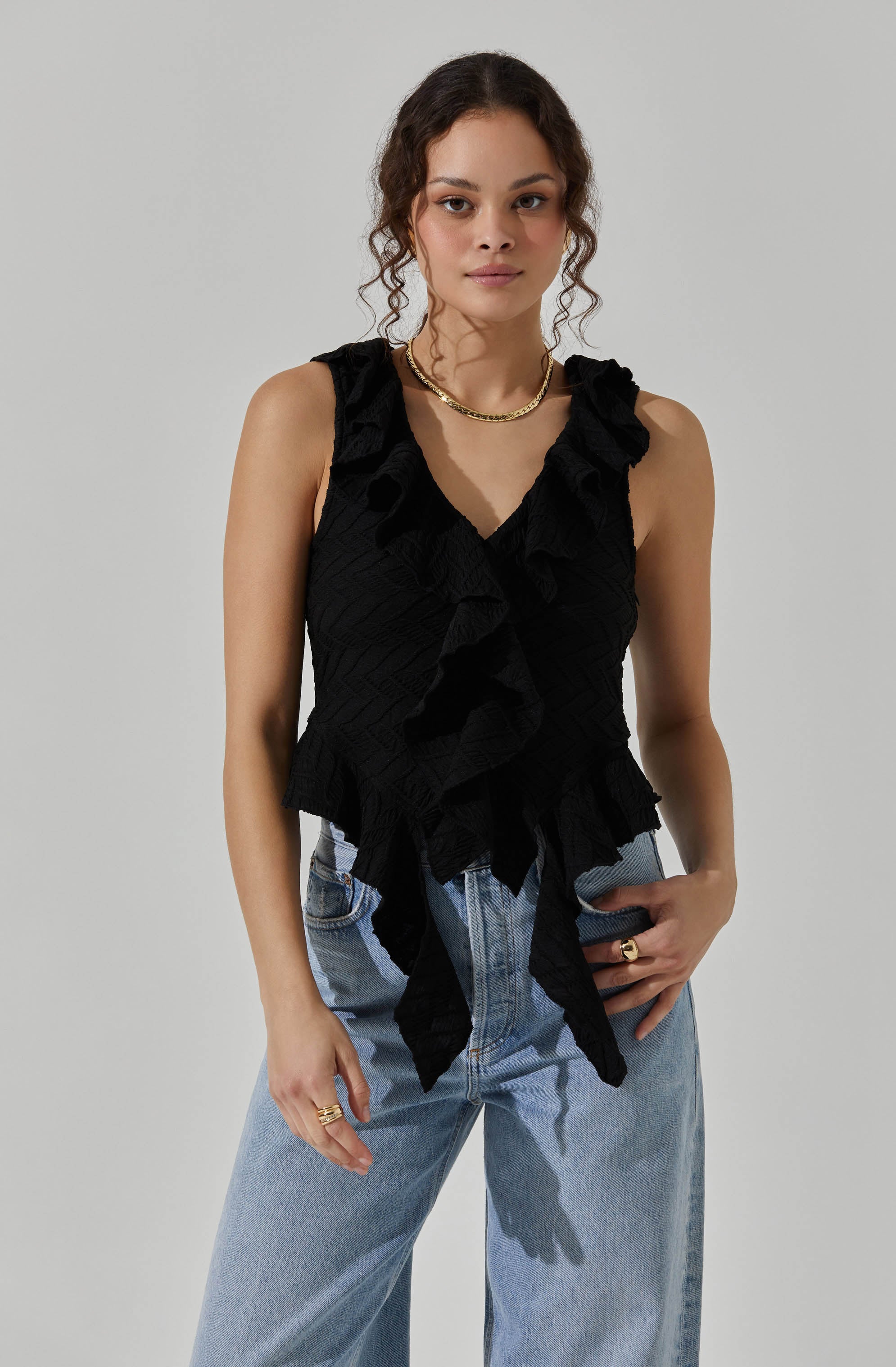 sleeveless top with ruffles
